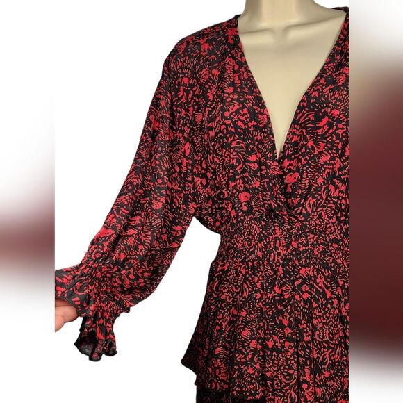 ZARA Dress Mini Short Ruffle Sexy‎ Long Sleeve Black Red Babydoll Whimsygoth S - Picture 8 of 15